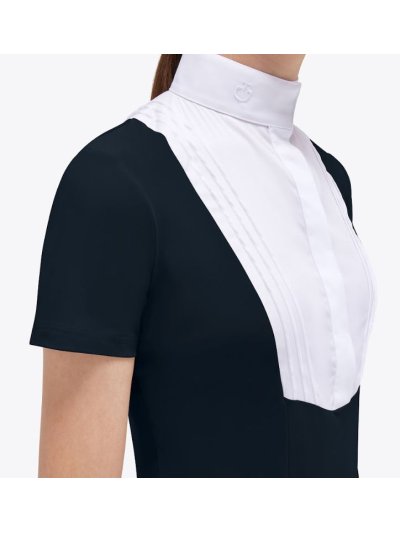 Camiseta de competicion de manga corta azul marino oscuro y blanco para niña -  Cavalleria Toscana