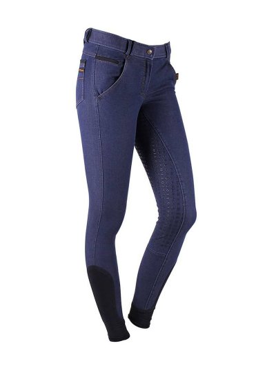 Pantalons d'équitation tipo denim avec grip à fond intégral pour femme - QHP