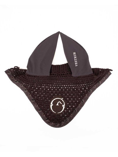 Bonnet marron avec front monogram et oreilles élastiques pour cheval - Ancona - Vestrum