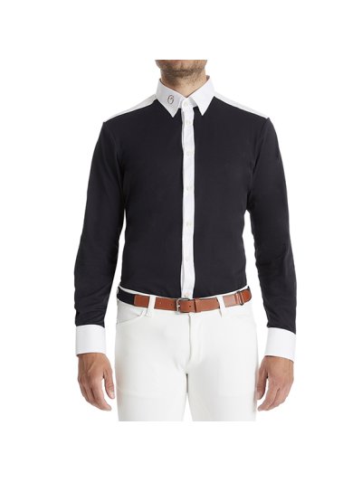 Chemise à manches longues de compétition en piqué bleu marine pour homme - Taos - Vestrum