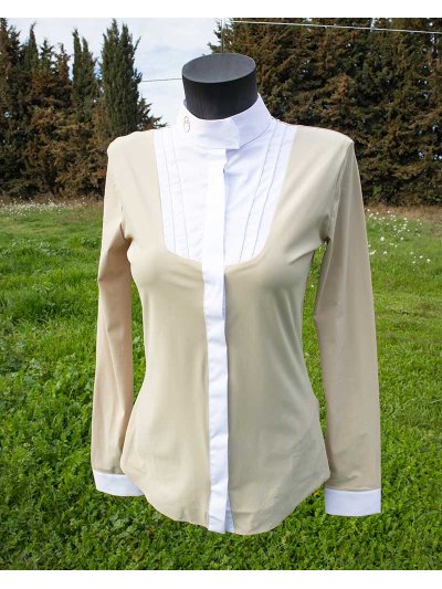 Chemise de compétition beige et blanc à manches longues pour femme modèle Pamplona - Vestrum