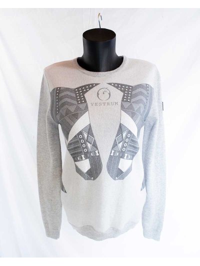 Pull en maille fin beige avec ilustraciones de chevaux gris pour femme - Vestrum