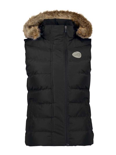 Gilet matelassé noir avec capuche en fourrure synthétique pour femme - Farrah - Euro-Star