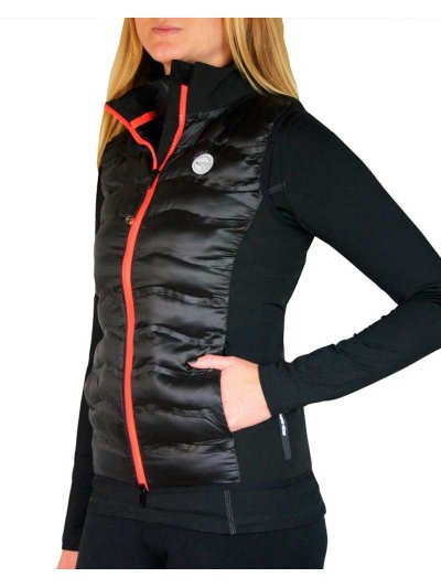 Gilet matelassé noir et orange fosforito pour femme - Akira - Euro-Star