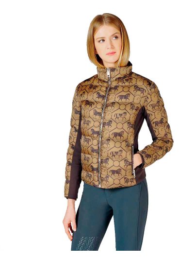 Bomber en plumes kaki et marron avec imprimé monogram pour femme - St. Cavalli - Vestrum