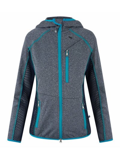 Veste gris avec capuche et détails en turquoise et maille bleu marine pour femme - Rabea - Euro-Star