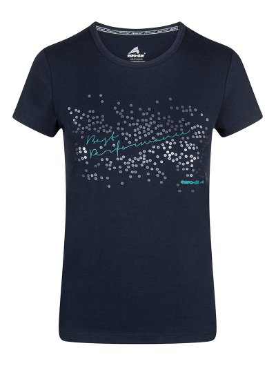 T-shirt bleu marine à strass à manches courtes pour femme modèle Janie - Euro-Star
