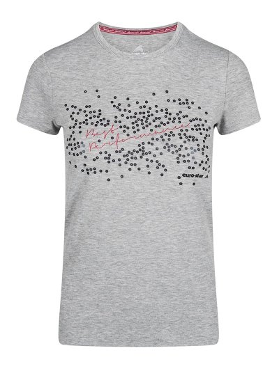 T-shirt gris à strass à manches courtes pour femme modèle Janie - Euro-Star