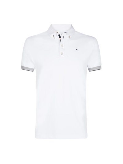 Polo classique de compétition blanc à manches courtes à rayures gris et noir pour homme modèle Jaap - Euro-Star