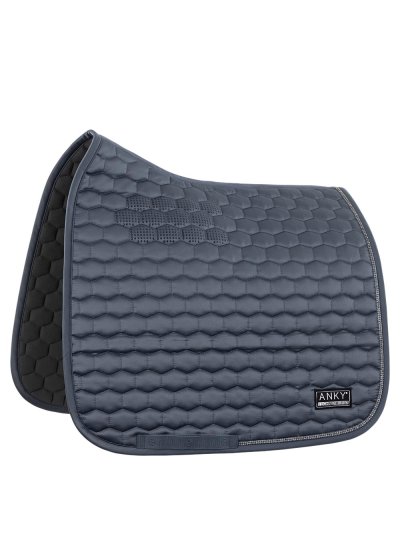 Dressage saddle pad in blue (Turbulence) with anti-slip withers and rhinestone edges for horses - Anky