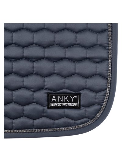 Dressage saddle pad in blue (Turbulence) with anti-slip withers and rhinestone edges for horses - Anky - imagen 3