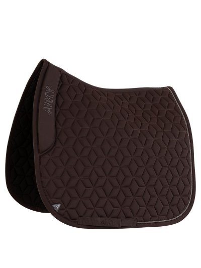 Dark chocolate brown “Chocolate Torte” dressage saddle pad with silver metal bead detailing on the back for horse - Anky