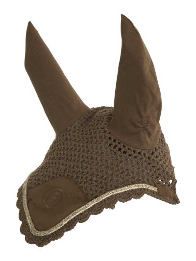 Bonnet marron (tawny brown) avec cordon doré / argenté et oreilles élastiques pour cheval et poney - ANKY