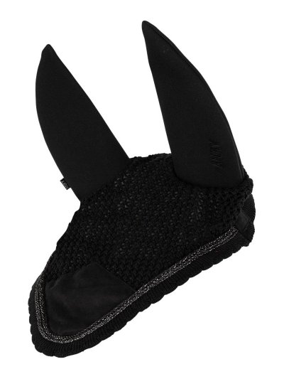 Bonnet noir décoré de cordons et oreilles anti-bruit pour cheval - Anky