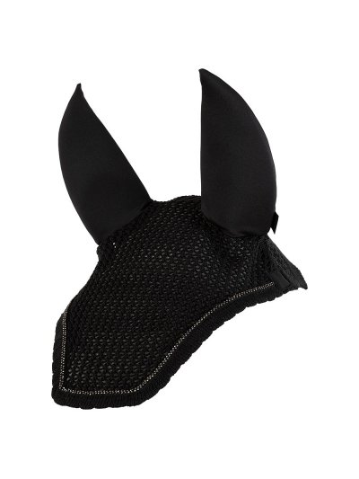 Black crochet ear bonnet decorated with braided stone trim and removable cotton &amp; neoprene ears for horse - Anky