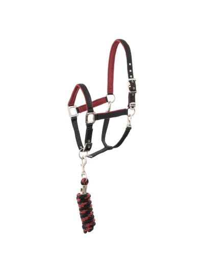 Licol d'écurie avec longe noir (zwart) et grenat pour cheval et poney - ANKY