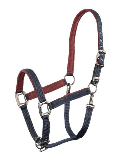 Licol d'écurie bleu marine et bordeaux (dark navy) pour cheval - Anky