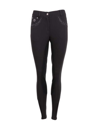 Pantalons noir avec brodé gris (grip à fond intégral) pour femme - Anky