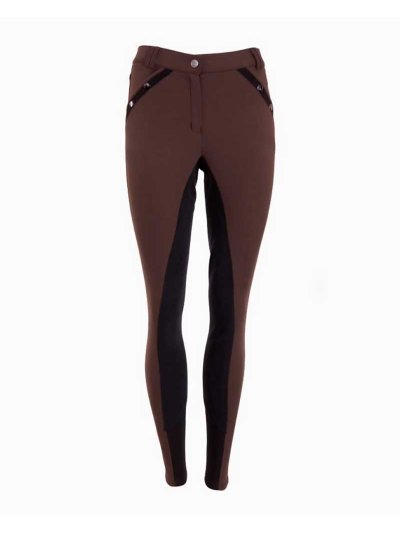 Pantalons marron foncé avec détails noir à paillettes (en fond de peau) pour femme - Anky