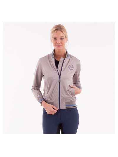 Veste respirant e imperméable argentée contrastada à rayures bleu marine et bleu ciel pour femme - Anky