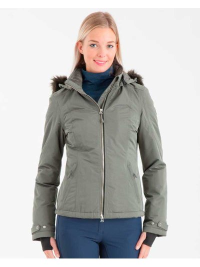 Manteau imperméable matelassé gris verdâtre (dove) avec capuche pour femme - Anky