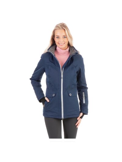 Manteau matelassé bleu marine (ink blue) avec capuche pour femme - Anky