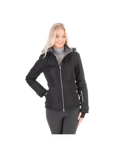 Manteau matelassé imperméable noir brillant (black sea) avec capuche femme - Anky