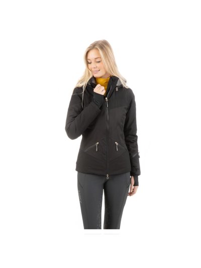 Manteau matelassé imperméable noir (zwart) avec capuche pour femme - Anky