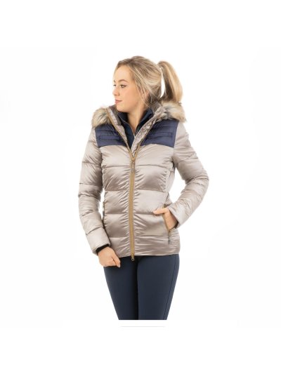 Doudoune doré très clair (gold) et bleu marine avec capuche pour femme - Anky