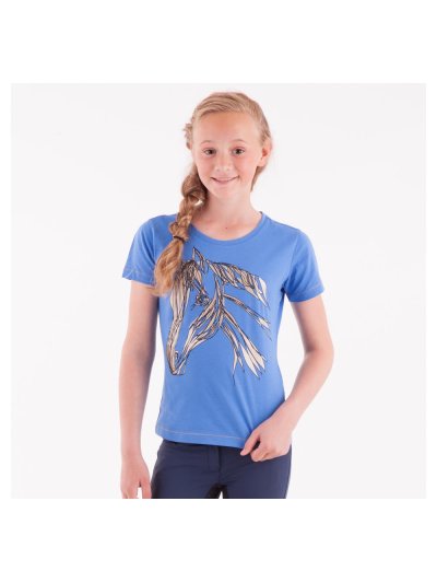 T-shirt à manches courtes bleu avec dessin en noir et doré pour fille - Anky