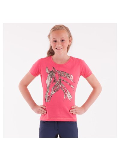 T-shirt à manches courtes rose avec dessin en noir et doré pour fille - Anky