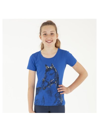 T-shirt à manches courtes bleu royal (royal blue) avec dessin et brillants pour fille - Anky