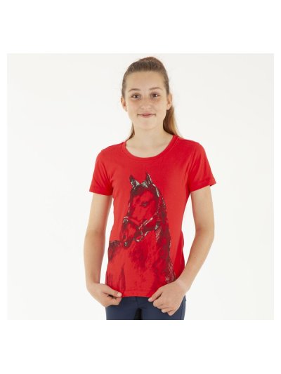 T-shirt à manches courtes rouge (flaming scarlet) avec dessin et brillants pour fille - Anky