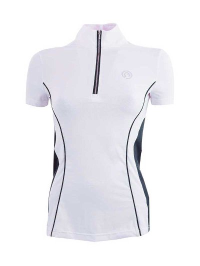 Polo de compétition à manches courtes blanc et avec détails bleu marine et argent pour femme - Anky