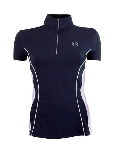 Polo de compétition de manche bleu marine avec détails blanc et argent pour femme - Anky