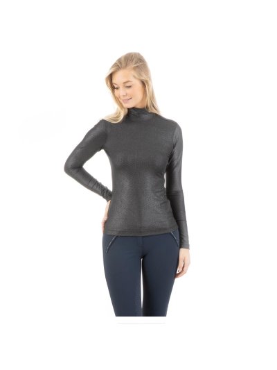 T-shirt d'entraînement à manches longues noir (zwart) avec effet brillo argenté pour femme - Anky