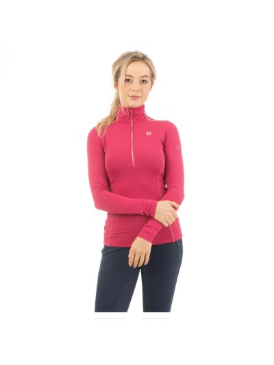 T-shirt d'entraînement à manches longues fuchsia (fuchsia red) et dorée pour femme - Anky