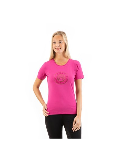 T-shirt fuchsia (very berry) à manches courtes avec broderies et paillettes pour femme - Anky