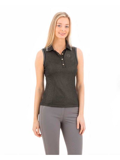 Polo sans manches noir (black) avec paillettes dorée pour femme - Anky
