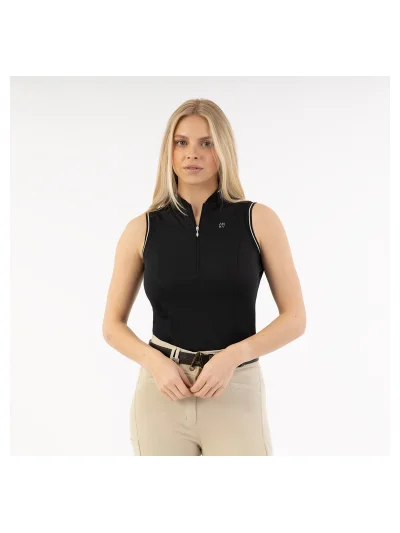 Sleeveless polo shirt in black (Black) for women - Anky