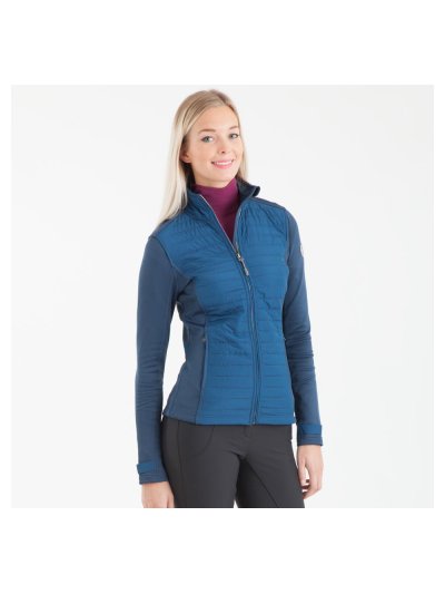 Veste d'entraînement courte en tissu technique bleu foncé (Blue Bird), doublure polaire, fermeture arc-en-ciel et col haut pour femme - Anky