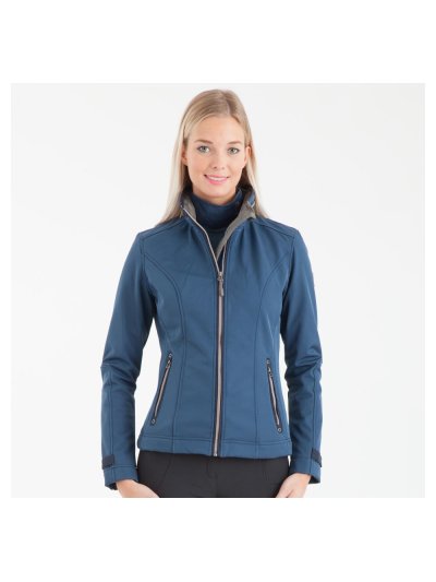 Veste courte thermique, respirante et imperméable bleu foncé (Blue Bird) avec doublure polaire, col haut et capuche cachée pour femme - Anky