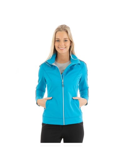 Veste imperméable triple capa bleu ciel (lagoon) et argentée à col haut pour femme - Anky
