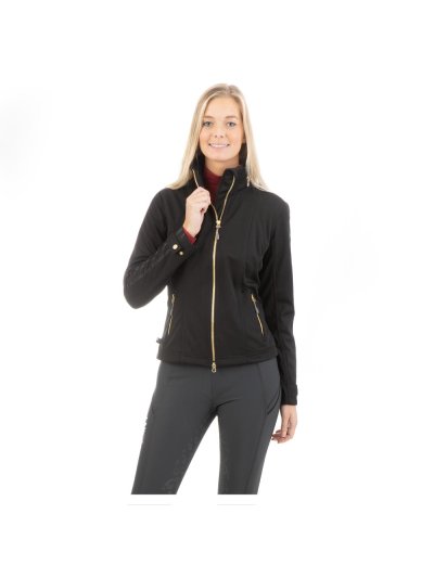 Veste softshell noire (zwart) avec détails contrastados en doré et capuche pour femme - Anky