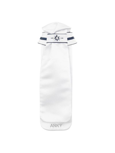 Plastrón de concurso blanco con ribetes en contraste azul marino y acabado pedrería Stone DeLuxe - Anky