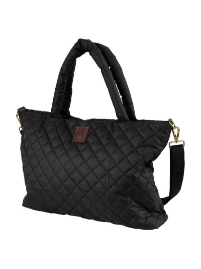 Bolsa tote de mano negro con bordado en forma de diamantes y detalles metalicos dorados - Anky - imagen 2