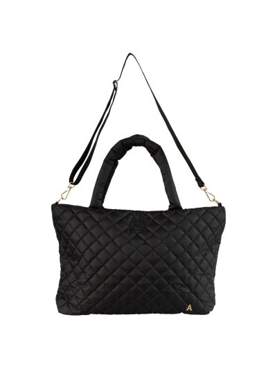 Bolsa tote de mano negro con bordado en forma de diamantes y detalles metalicos dorados - Anky - imagen 3