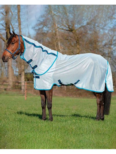 Couverture anti-mouches avec couvre-cou bleu très clair pour cheval - Amigo