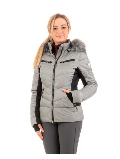 Manteau matelassé gris avec effet paillettes (silver) pour femme - Anky