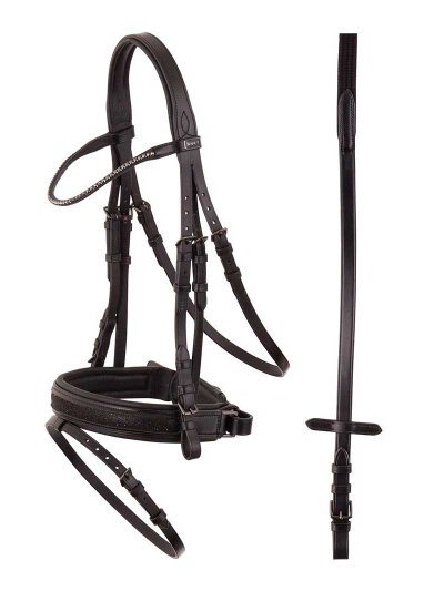 Bridas de cuero negro con riendas Sensation Crank para caballo - Anky